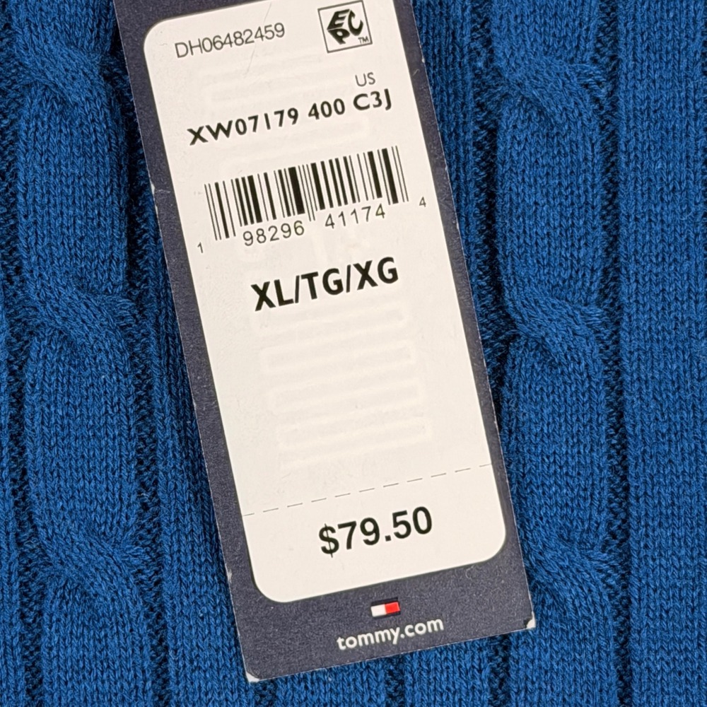 Tommy Hilfiger Cable Knit Sweater Women XL Blue XW07179 400 C3J Cotton Crewneck - Picture 8 of 9